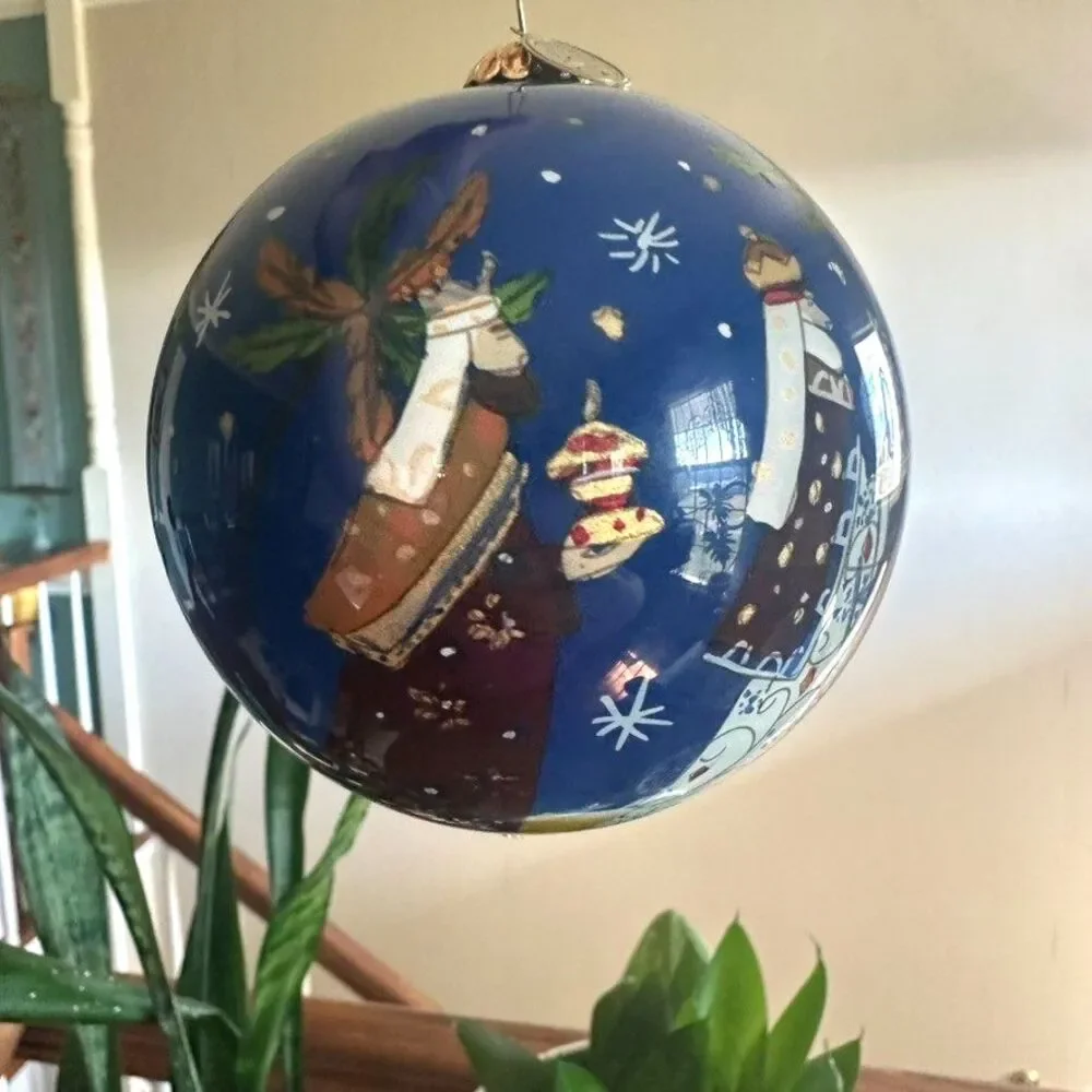 Pier 1 2014 Le Bien Bethlehem Wise Men Scene Reverse Painted Glass Ornament